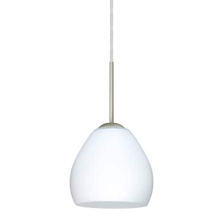 Besa Lighting Bolla Cord Pendant, Opal Matte, Satin Nickel Finish, 1x40W Candelabra 1BT-412207-SN